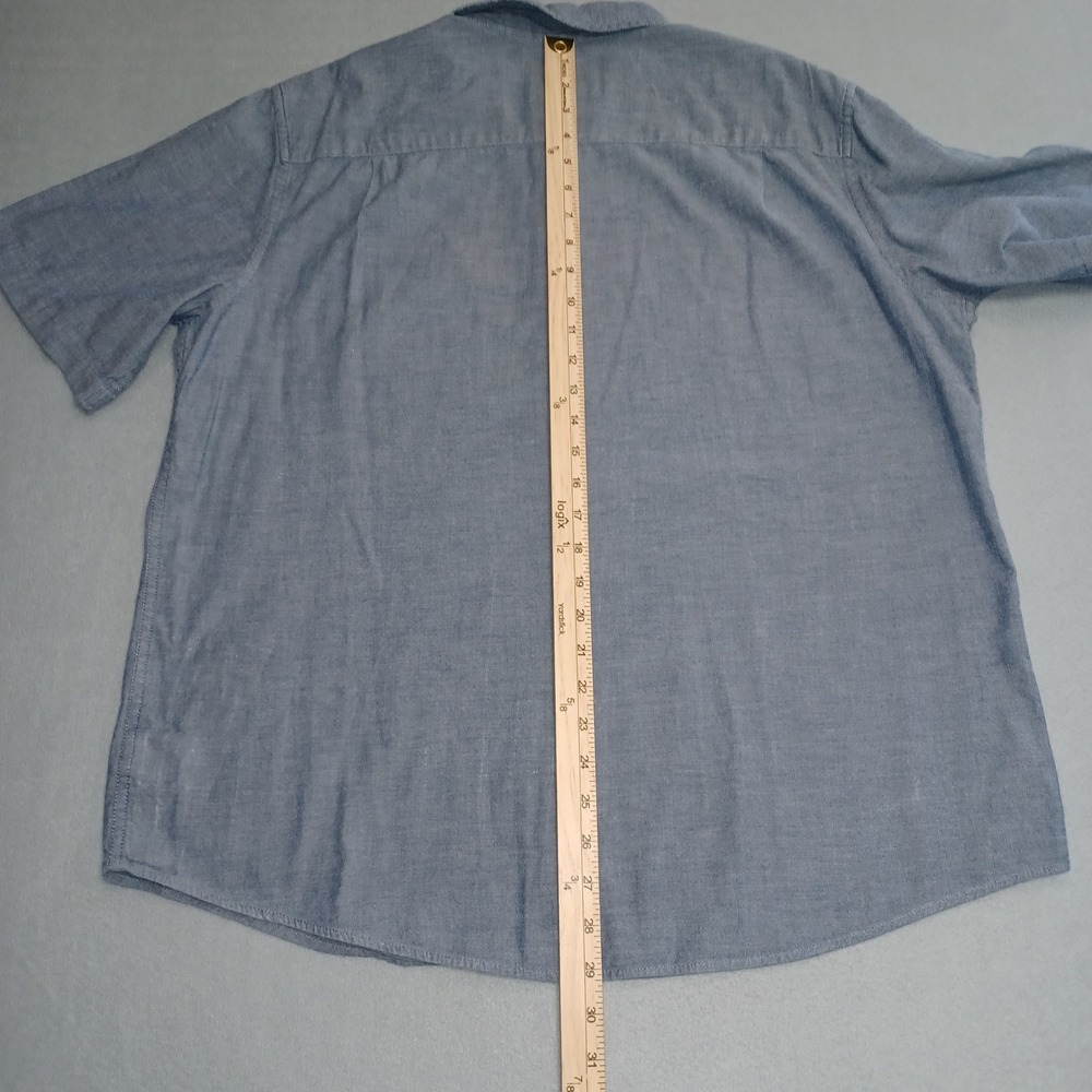 George Button Down Shirt Mens L Blue Classic Fit Short Sleeve Stretch Chambray - Picture 4 of 11